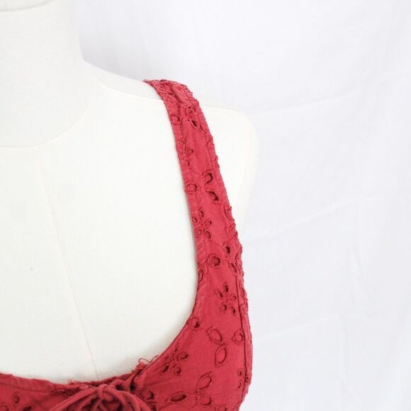 Y2K Abercrombie and Fitch Tie Front Eyelet Lace Tank Smocked Back XS - Picture 3 of 6